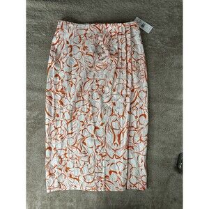 Rafaella Womens Orange White Floral Pencil Skirt ,55%linen Size M